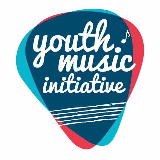 blue and red logo with the words Youth Music Initiative