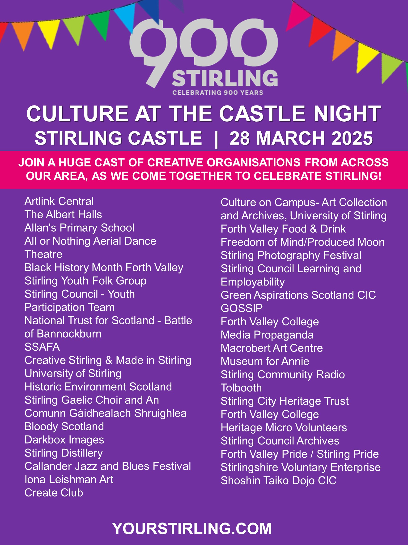 A poster with information about the organisations who supported the Culture at the Castle Night